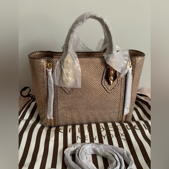 henri bendel Handbags - Henri Bendel A-List Rose Gold Metallic Snake Embossed Mini Satchel.